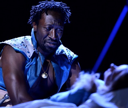 Picture of Gary Stoner as Othello and Holly Piper as the dead Desdemona in Max Lewendel's 2014 Icarus touring production